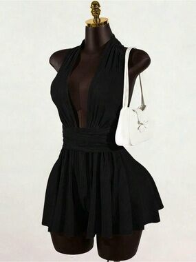 Sleeveless Black Plunge V-Neck Mini Romper